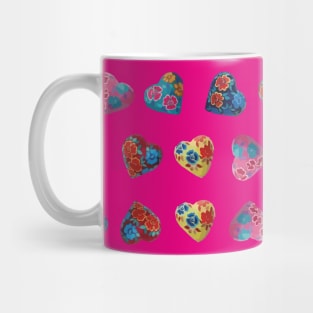 Mexican wooden heart oaxacan hand painted flower milagrito hot pink folk art interior design Mug